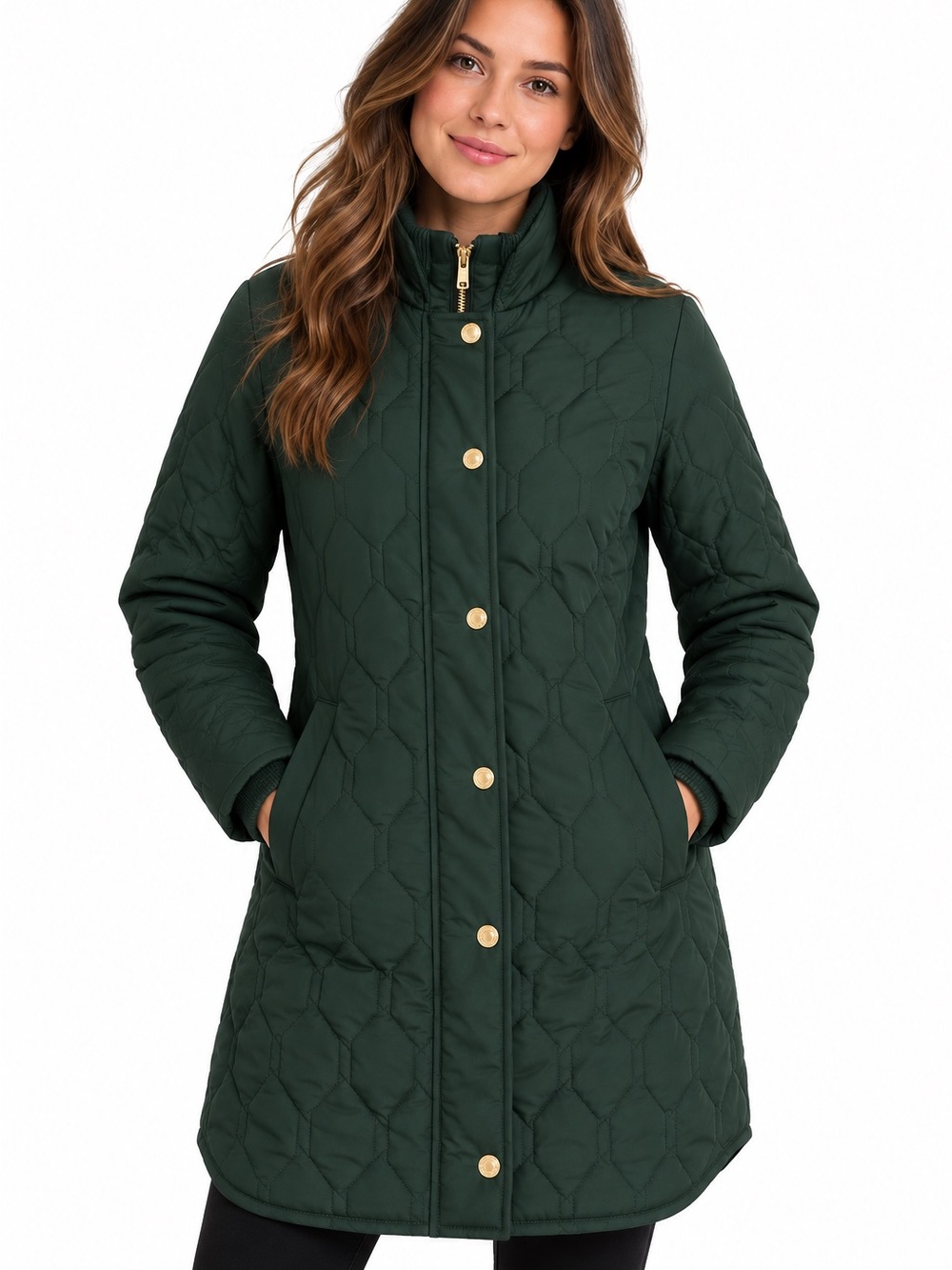 Simons Women’s Green Quilted Long Coat Jacket XS